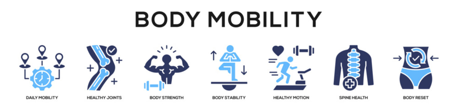 Glyphcolor - Body Mobility web banner icon vector illustration concept