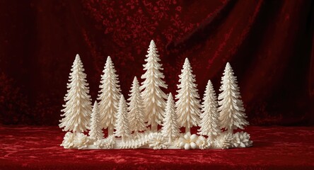 Obraz premium Seasonal Christmas themed 3D artwork on red backdrop for product advertising