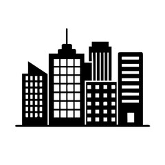 Obraz premium Black and white cityscape with modern office buildings.