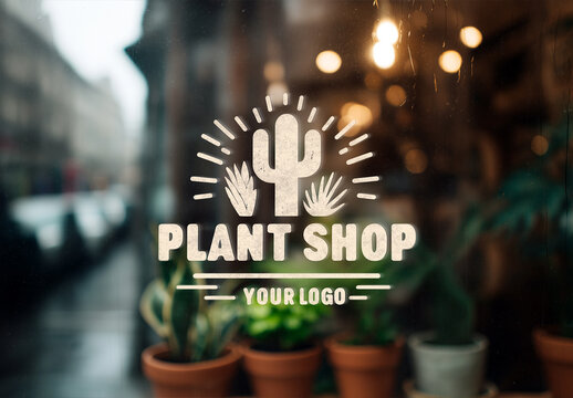 Close-up on Glass Window Signage Logo Mockup