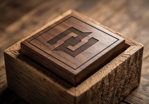 Engraved Logo Mockup on a Dark Wood Box 