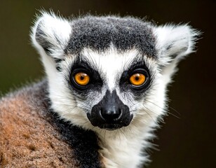 Fototapeta premium Ring-tailed lemur portrait, close-up on face, showcasing amber eyes and patterned fur