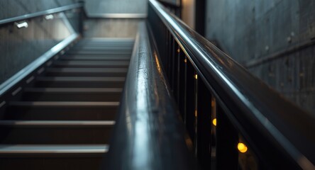 Diffuse focus on contemporary stairway and metal railing details