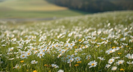 Fototapeta premium A colorful meadow scene featuring numerous Bellis perennis daisy blossoms