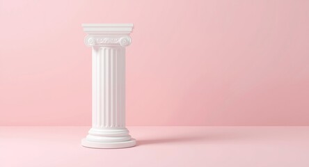 Naklejka premium Beauty product display featuring white roman pillar against a pale pink backdrop in minimalist style