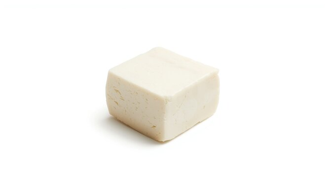 A single block of tofu isolated on a plain white background