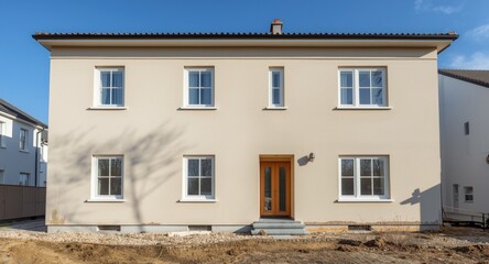Obraz premium Completed exterior plaster and paint on new residential building