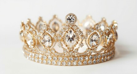 Dazzling jeweled crown with sparkling glitter on a white background