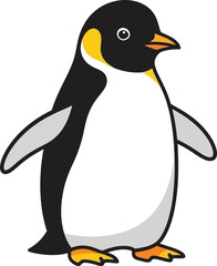 Obraz premium A single emperor penguin illustration shows its body facing forward with wings slightly spread.