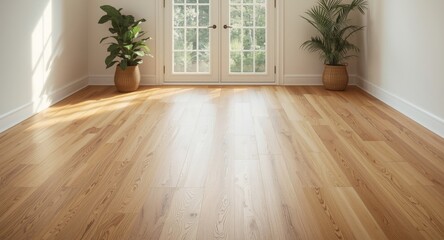 Fototapeta premium Bright natural hardwood floor with soft finish for welcoming indoor space