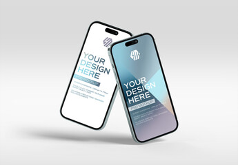 Two Isolated Mobile Phones With Shadows Mockup