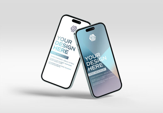 Two Isolated Mobile Phones With Shadows Mockup