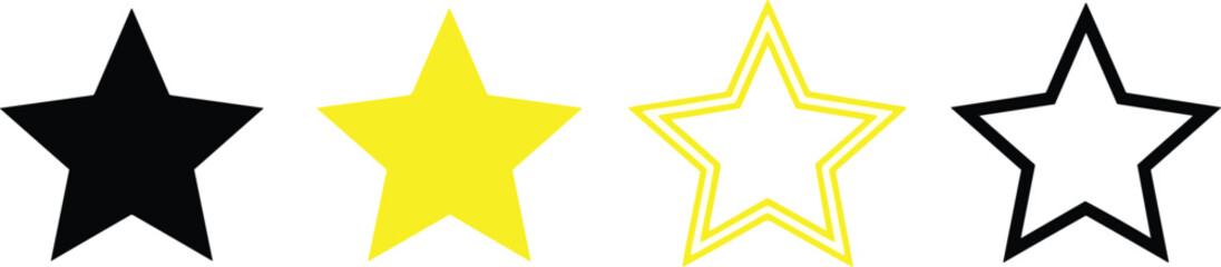 Fototapeta premium Set of Star Icons Featuring Black, Yellow, and Outline Stars for Rating, Reviews, and Feedback DesignSet 