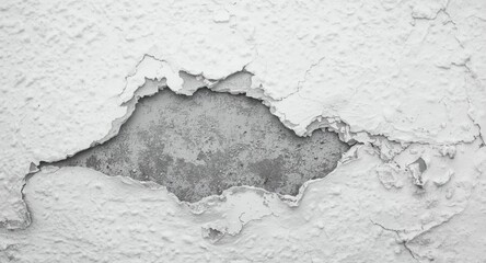 Obraz premium Black and white image showing detailed peeling paint texture on a white wall with a winter frozen effect