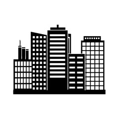 Obraz premium Black silhouette of city skyline with modern office buildings.