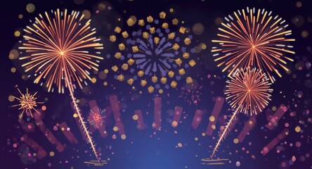 Naklejka premium Delightful cartoon fireworks bursting in lively party themed background