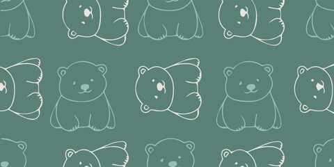 Cute bear cub outline pattern on a green background. © AsyfaNur