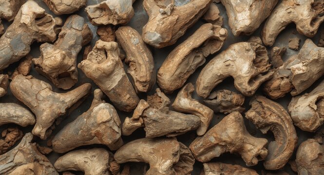 Banner image of Ursus Spelaeus fossil bones from glacial era with designated copy space