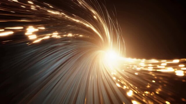 A stunning showcasing a bright light shining at the end of a dark tunnel with vibrant streaks of light radiating outward in a mesmerizing display