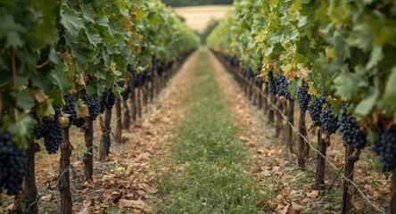 Naklejka premium Collection of Cabernet Sauvignon grape kinds in vineyard rows