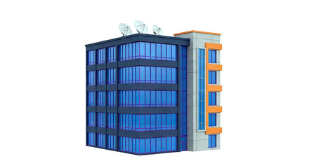 Modern Office Building with Blue Windows and Orange Accents
