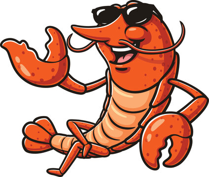 Lobster mascot cartoon wearing sunglasses
