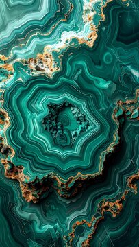 Rich swirls of green and gold imitate a gemstone cross-section with layered patterns