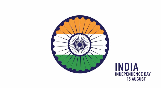 Circular emblem representing India's Independence Day on 15 August with tricolor and Ashoka Chakra design
