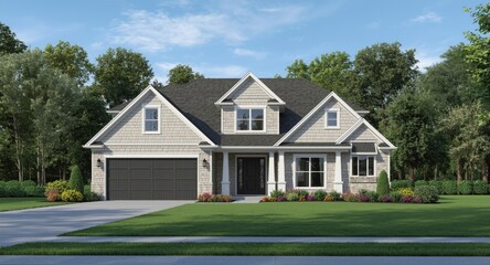 Obraz premium Comprehensive home design development featuring blueprint layouts and virtual visualization