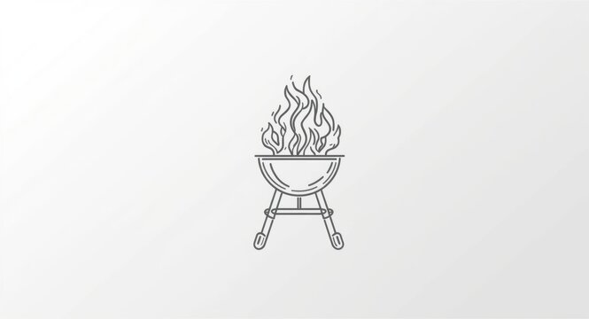 Line drawing grill graphic symbolizing cooking with fire and barbecue on white backdrop