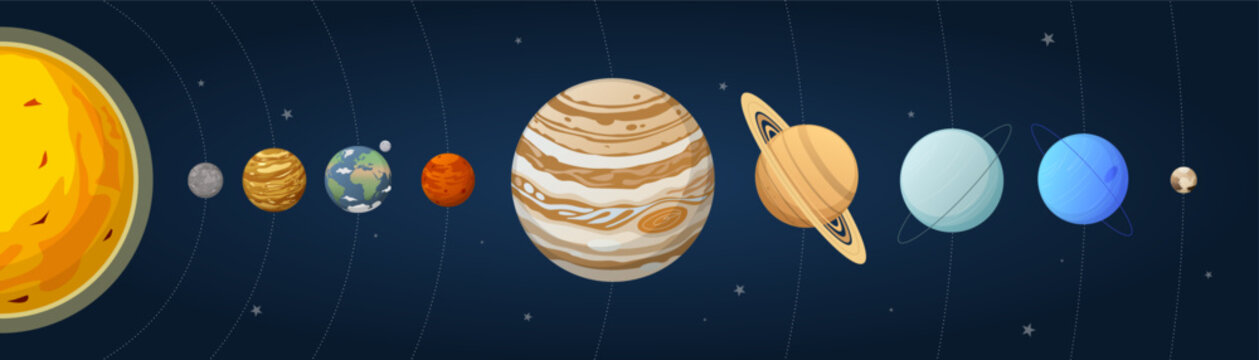 Solar system space objects and planets infographic scheme. Vector illustration
