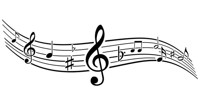 Elegant music notation symbols on flowing staff background