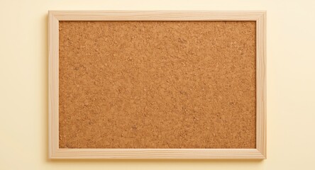 Fototapeta premium Cork board surface framed in wood placed on a pale background with clear copy space