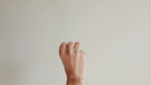 Female hand counting numbers from one to five using fingers isolated on white background. Human hand showing sequential counting gesture.