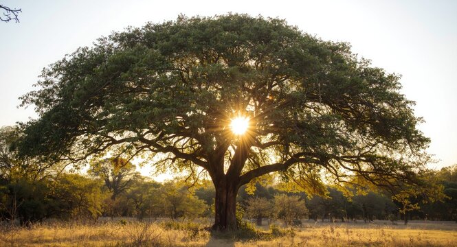 A thriving marula tree basking in warm sunlight
