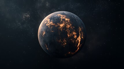 Obraz premium Alien planet with glowing orange molten surface against a dark starry cosmic background