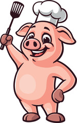 Cartoon pig mascot holding a spatula and wearing a chef's hat © Magic Pen