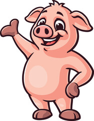 Cartoon pig mascot with welcoming pose © Magic Pen