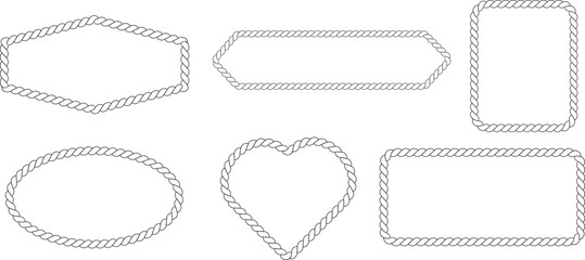 Nautical rope frame borders circle square oval heart shapes in sea sailor theme isolated on white background © Israt shop