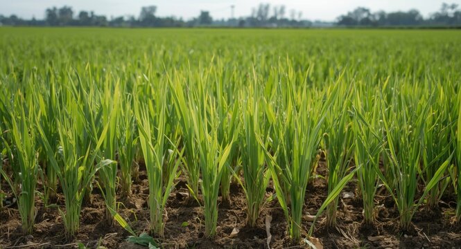 Brown planthopper presence causing stress on young rice seedlings