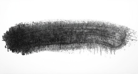 Black streak created by textured grunge graphite pencil on clear white background showing artistic depth