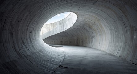 Fototapeta premium Architectural abstract image of a concrete void tunnel twisting with natural light and copy space background texture