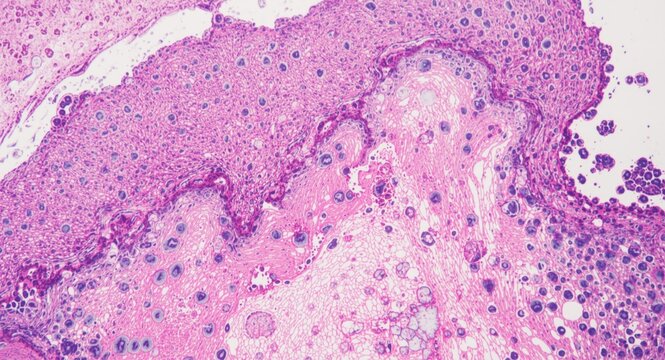 Breast tissue histology slide highlighting granulomatous mastitis under microscope
