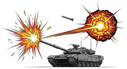 Tank Firing Cannon at Enemy Tank. © Putra