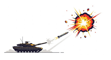 Tank Firing Cannon at Explosion. © Putra