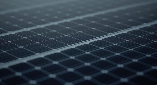 Detailed image of black solar energy cells focusing on modern sustainable power generation and eco conscious resource usage with dark background