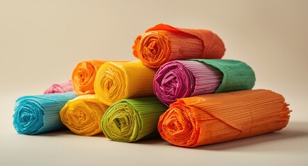 Colorful leaf wrapped cartoon style 3D tamale bundles