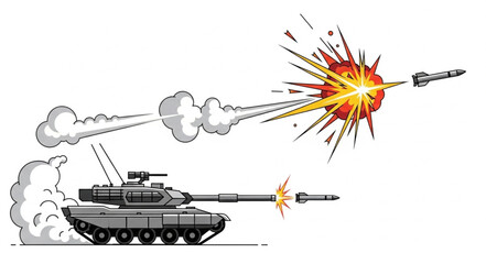 Tank Firing Shells and Explosion. © Putra