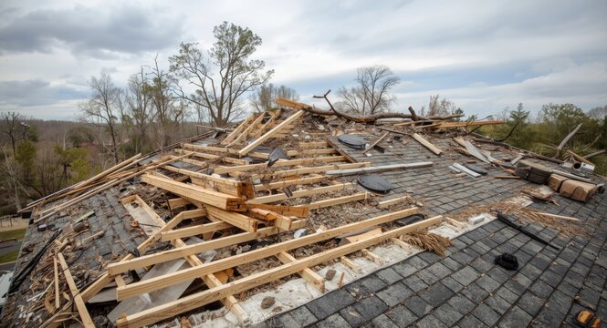 Destruction to Residential Roof Caused by Natural Disaster Winds
