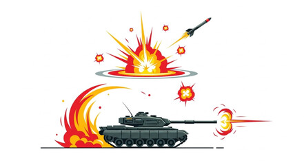 Tank Hit by Missile Explosion. © Putra